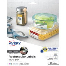 Avery&reg; Dissolvable Rectangle Labels 1 1/4" Width x 2 3/8" Length - Rectangle - Laser, Inkjet - White - Paper - 18 / Sheet - 5 Total Sheets - 90 Total Label(s) - 90 / Pack