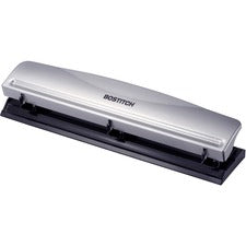 Bostitch 3-hole Punch 3 Punch Head(s) - 12 Sheet - 9/32" Punch Size - Steel, Rubber - 2.5" Width x 10.6" Depth x 1.7" Height - Silver, Black