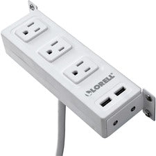 Lorell Under Desk AC Power Center with USB Charger 3 x AC Power, 2 x USB - 8 ft Cord - Surface-mountable - White