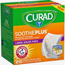 Curad SoothePlus Medium Non-stick Pads 4" Width x 4" Length - White - 25 / Box