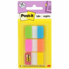 Post-it&reg; Alternating Tabs 36 Tab(s) - 1" Tab Height x 1.50" Tab Width - Self-adhesive - Green Poly, Orange, Red, Yellow, Pink, Blue Tab(s) - 36 / Pack