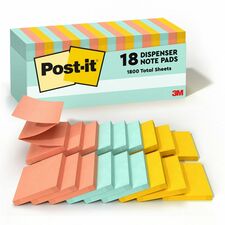 Post-it&reg; Dispenser Notes - Beachside Caf&eacute; Color Collection 3" Flag/Note Width x 3" Flag/Note Length - Rectangle - Fresh Mint, Sunnyside, Papaya Fizz - 18 / Pack