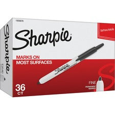 Sharpie Fine Point Retractable Markers Fine Marker Point - Retractable - Black Ink - 36 / Box