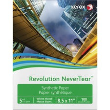 Xerox Revolution NeverTear Synthetic Paper - White 94 Brightness - Letter - 8 1/2" x 11" - 135 g/m&#178; Grammage - Matte - Weather Resistant, Chemical Resistant - White - 100 / Pack
