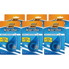 BIC EZ Correct Correction Tape 0.20" Tape Width x 39.40 ft Tape Length - 1 Line(s) - White Tape - Ergonomic White Dispenser - Tear Resistant, Photo-safe, Odorless - White - 6 / Box