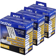 Brother Standard Address Paper Labels 3 9/64" Width x 1 9/64" Length - Direct Thermal - White - Paper - Die-cut - 400 / Roll - 3 / Box