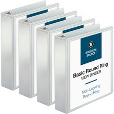 Business Source Round-ring View Binder 2" Binder Capacity - Letter - 8 1/2" x 11" Sheet Size - 475 Sheet Capacity - Fastener(s): Round Ring - Pocket(s): 2, Internal - Polypropylene - White - Wrinkle-free, Gap-free Ring, Clear Overlay, Non Locking Mechanis