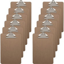 Business Source Mini Clipboard with Standard Metal Clip Standard - 6" x 9" Sheet Size - Hardboard - Brown - 12 / Box