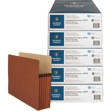 Business Source Letter Recycled File Pocket 8 1/2" x 11" - 1200 Sheets Capacity - 5 1/4" Expansion - Redrope - Sturdy - 30% Recycled - 10/Box - 5 / Carton