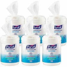 PURELL&reg; Alcohol Hand Sanitizing Wipes 6" Width x 7" Length - White - 175/Tub - 6 / Carton