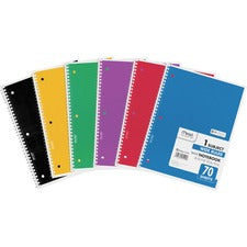 Mead Wide Ruled 1-Subject Notebooks 70 Sheets - Spiral - Wide Ruled Front Ruling - 8" x 10 1/2" Sheet Size - White Paper - Assorted Cover - Hole-punched, Micro Perforated - 6 / Bundle