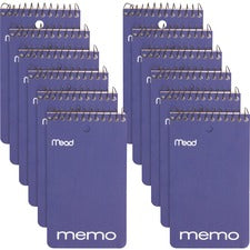 Mead Wirebound Memo Book 60 Sheets - 120 Pages - Wire Bound - College Ruled Front Ruling - 3" x 5" Sheet Size - White Paper - Assorted Cardboard Cover - Stiff-back, Hole-punched - 12 / Pack