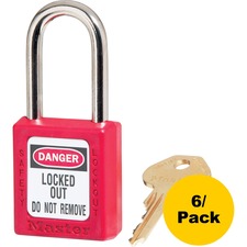 Master Lock Danger Red Safety Padlock 0.25" Shackle Diameter - Red - 6 / Pack