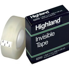 Highland Matte-finish Invisible Tape 36 yd Length x 0.75" Width - 1" Core - Matte - Clear - For Mending, Holding, Splicing - 12 / Pack