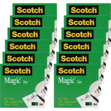 Scotch 3/4"W Magic Tape 36 yd Length x 0.75" Width - 1" Core - Matte - Clear - Split Resistant, Tear Resistant - For Mending, Splicing - 12 / Pack