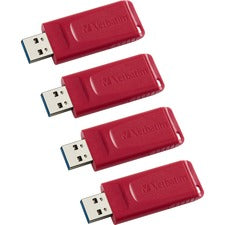 Verbatim Store 'n' Go USB Flash Drives 16 GB - USB 2.0 - Red - Lifetime Warranty - 4 / Carton