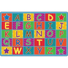 Flagship Carpets Cheerful Alphabet Classroom Rug 72" Length x 48" Width x 0.50" Thickness - Rectangle - Multicolor