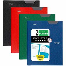 Mead Pocket Folder 3 x Prong Fastener(s) - 2 Pocket(s) - Assorted - 4 / Pack