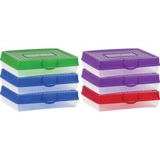 Storex Carrying Case Pencil - Assorted Bright Impact Resistance - Plastic Body - Translucent - 2.9" Height x 11.3" Width x 7.8" Depth - 6 / Carton
