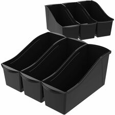 Storex Book Bins 7" Height x 5.30" Width x 14.30" Length - Sturdy - Black - Plastic - 6 / Carton