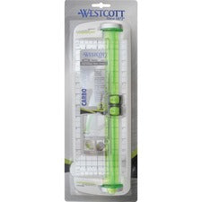 Westcott Carbo Titanium Bonded Narrow Trimmer, 12" (16682) CarboTitanium Blade - 12" Cutting Length - 1.6" Height x 6.9" Width x 19.4" Length - Spring-loaded Blade - White, Green - 1 Each