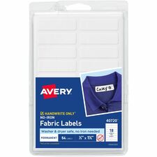 Avery&reg; No-Iron Fabric Labels Waterproof - 1/2" Width x 1 3/4" Length - Permanent Adhesive - Rectangle - Matte - White - Film - Permanent Adhesive, Durable, Washing Resistant, Dryer Safe - 18 / Sheet - 3 Total Sheets - 54 Total Label(s) - 54/Pack - 18