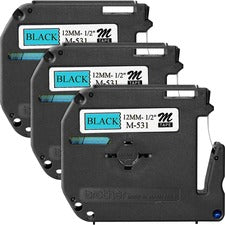 P-touch P-touch Nonlaminated M Series Tape Cartridge 1/2" Width x 26 1/5 ft Length - Rectangle - Blue, Black - Non-laminated, Self-adhesive - 3 / Bundle