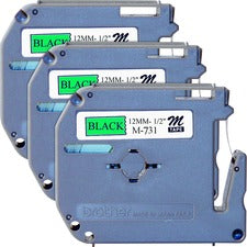 P-touch P-touch Nonlaminated M Series Tape Cartridge 1/2" Width x 26 1/5 ft Length - Rectangle - Direct Thermal - Black, Green - 3 / Bundle