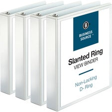 Business Source Basic D-Ring View Binders 1 1/2" Binder Capacity - Letter - 8 1/2" x 11" Sheet Size - 375 Sheet Capacity - 3 Ring(s) - Fastener(s): Slant D-Ring - Pocket(s): Internal - Chipboard, Polypropylene - White - Clear Overlay, Non-glare, Sturdy, E