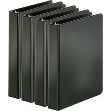 Business Source Basic Round Ring Binders 1" Binder Capacity - 240 Sheet Capacity - 3 Ring(s) - Fastener(s): Round Ring - Pocket(s): Inside Front & Back - Chipboard, Polypropylene - Black - Exposed Rivet, Sturdy, Open and Closed Triggers - 4 / Bundle