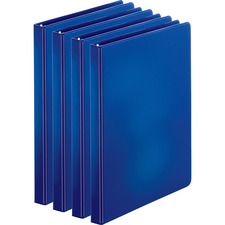 Business Source Basic Round Ring Binders 1/2" Binder Capacity - Letter - 8 1/2" x 11" Sheet Size - 125 Sheet Capacity - 3 Ring(s) - Fastener(s): Round Ring - Pocket(s): Internal - Chipboard, Polypropylene - Dark Blue - Exposed Rivet, Sturdy - 4 / Bundle