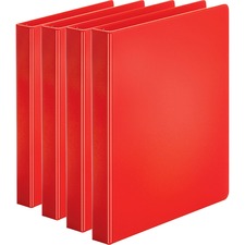 Business Source Basic Round Ring Binders 1" Binder Capacity - Letter - 8 1/2" x 11" Sheet Size - 225 Sheet Capacity - 3 Ring(s) - Fastener(s): Round Ring - Pocket(s): Internal - Chipboard, Polypropylene - Red - Exposed Rivet, Sturdy - 4 / Bundle