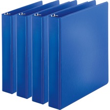 Business Source Basic Round Ring Binders 1 1/2" Binder Capacity - Letter - 8 1/2" x 11" Sheet Size - 350 Sheet Capacity - 3 Ring(s) - Fastener(s): Round Ring - Pocket(s): Internal - Chipboard, Polypropylene - Dark Blue - Exposed Rivet, Sturdy - 4 / Bundle