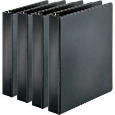 Business Source Basic Round Ring Binders 1 1/2" Binder Capacity - Letter - 8 1/2" x 11" Sheet Size - 350 Sheet Capacity - 3 Ring(s) - Fastener(s): Round Ring - Pocket(s): Internal - Chipboard, Polypropylene - Black - Exposed Rivet, Sturdy - 4 / Bundle