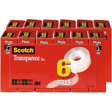 Scotch Transparent Tape - 3/4"W 36 yd Length x 0.75" Width - 1" Core - Clear - Stain Resistant, Moisture Resistant, Long Lasting - For Wrapping, Sealing, Mending, Label Protection - 6/Pack - 2 / Bundle