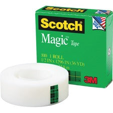 Scotch Magic Tape 36 yd Length x 0.50" Width - 1" Core - Matte - Clear - Split Resistant, Tear Resistant - For Mending, Splicing - 12 / Pack