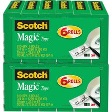 Scotch 3/4"W Magic Tape 36 yd Length x 0.75" Width - 1" Core - Matte - Clear - Split Resistant, Tear Resistant - For Mending, Splicing - 6/Pack - 2 / Bundle