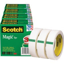 Scotch Magic Tape 72 yd Length x 1" Width - 3" Core - Matte - Clear - For Mending, Splicing - 3/Pack - 4 / Bundle