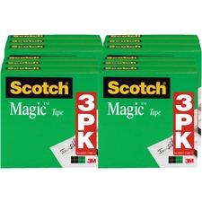 Scotch 1/2"W Magic Tape 36 yd Length x 0.50" Width - 1" Core - Matte - Clear - For Mending, Splicing - 3/Pack - 4 / Bundle
