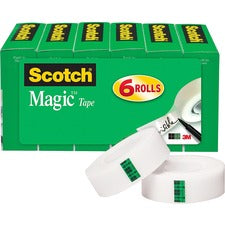 Scotch 3/4"W Magic Tape 27.78 yd Length x 0.75" Width - 1" Core - Transparent - Yellowing Resistant - For Office, Home, School, Mending - 6/Pack - 2 / Bundle