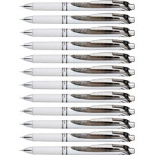 EnerGel EnerGel Pearl Liquid Gel Pens 0.5 mm Fine Needle Pen Point - Refillable - Retractable - Black Ink - Gel-based - Pearl White Barrel - Stainless Steel Tip - 1 Dozen