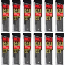 Pentel Super Hi-Polymer Leads 0.5 mm , Fine Point - HB - Black Lead - 30/Tube - 12 / Box