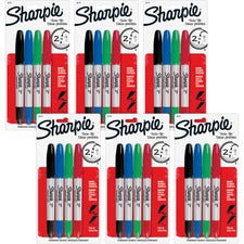 Sharpie Twin Tip Permanent Markers 0.3 mm Ultra Fine, 1 mm Fine Marker Point - Red, Green, Blue, Black Ink - Alcohol Based - 4/Set - 6 / Bag