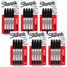 Sharpie Twin Tip Permanent Markers Fine, Ultra Fine Marker Point - Black Ink - Alcohol Based - 4/Pack - 6 / Bag