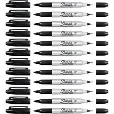 Sharpie Twin Tip Permanent Markers Ultra Fine, Fine Marker Point - Black Ink - Alcohol Based - 12 / Box