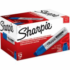 Sharpie Magnum Permanent Marker 15.87 mm Jumbo Chisel Marker Point - Blue Ink - Silver Plastic Barrel - Felt Tip - 12 / Box