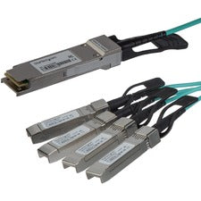 StarTech.com QSFP+ to 4x SFP+ - 15 m (49 ft.) 49.21 ft Fiber Optic Network Cable for Network Device, Server, Switch, Router, Transceiver - First End: 1 x QSFP+ Network - Male - Second End: 4 x SFP+ Network - Male - 40 Gbit/s - 24 AWG - Black - 1 Each