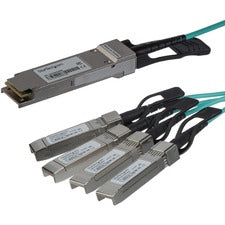 StarTech.com QSFP+ to 4x SFP+ - 3 m (9.8 ft.) 9.84 ft Fiber Optic Network Cable for Network Device, Server, Switch, Router, Transceiver - First End: 1 x QSFP+ Network - Male - Second End: 4 x SFP+ Network - Male - 40 Gbit/s - Aqua - 1 Each