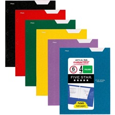 Five Star Letter Portfolio 8 1/2" x 11" - 4 Pocket(s) - Paper - Black, Blue, Green, Purple, Red, Yellow - 0% Recycled - 6 / Pack