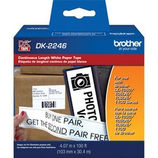 Brother Multipurpose Label 4 1/16" Width x 100 ft Length - White - Paper - 1 Roll